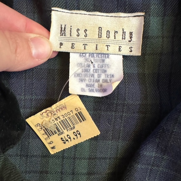 Vintage Plaid Green Navy Long Sleeve Dress Velvet Holiday Poetcore Whimsigoth - Picture 2 of 9